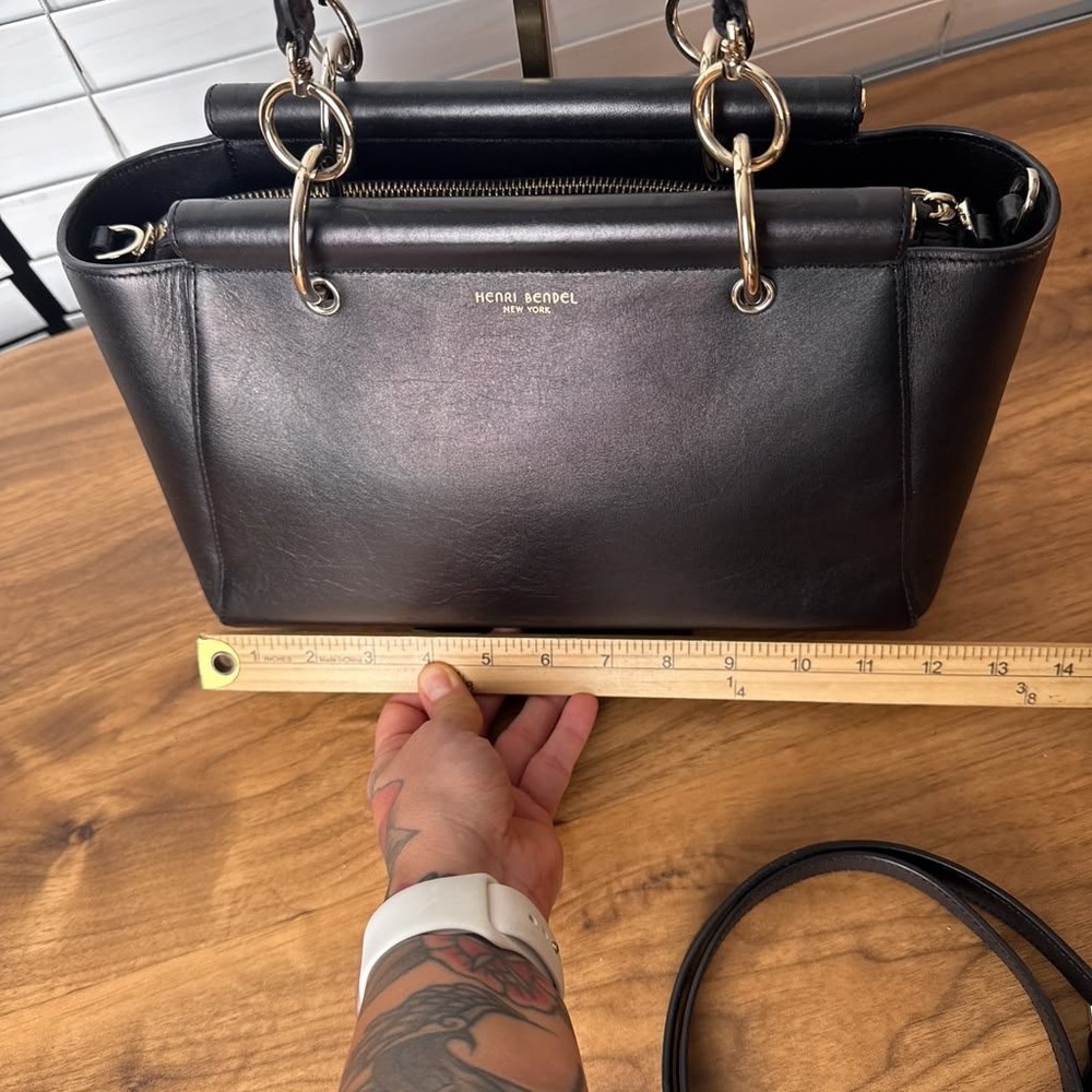 Henri Bendel Satchel Leather Black Convertible With Crossbody Bag - Picture 9 of 16
